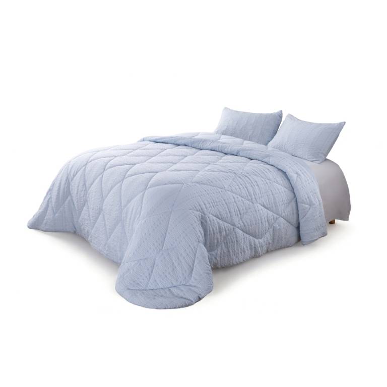 CONJUNTO COLCHA CUADRITOS TACTO SUAVE Y FUNDAS DE COJÍN (azul, Cama 135:235x270)