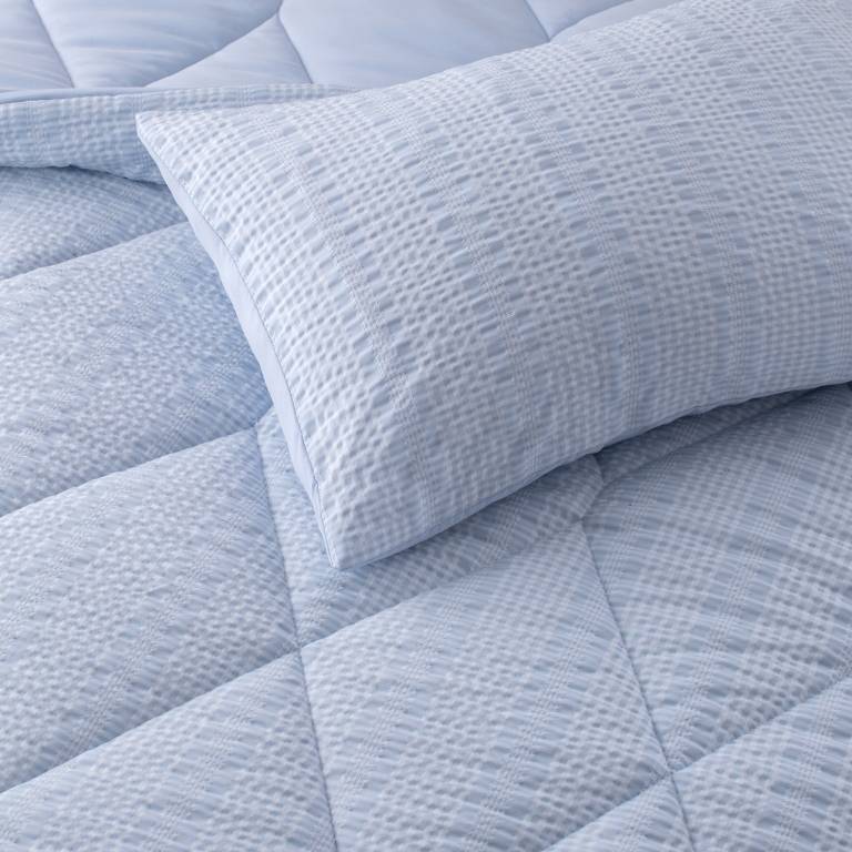 CONJUNTO COLCHA CUADRITOS TACTO SUAVE Y FUNDAS DE COJÍN (azul, Cama 135:235x270)
