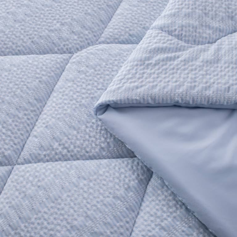 CONJUNTO COLCHA CUADRITOS TACTO SUAVE Y FUNDAS DE COJÍN (azul, Cama 135:235x270)