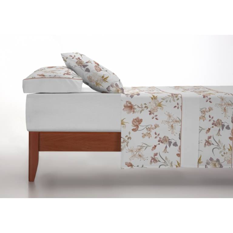 JUEGO SÁBANAS FLORES 3 PIEZAS (beige, Cama 135:210x270)