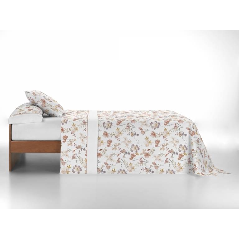 JUEGO SÁBANAS FLORES 3 PIEZAS (beige, Cama 135:210x270)