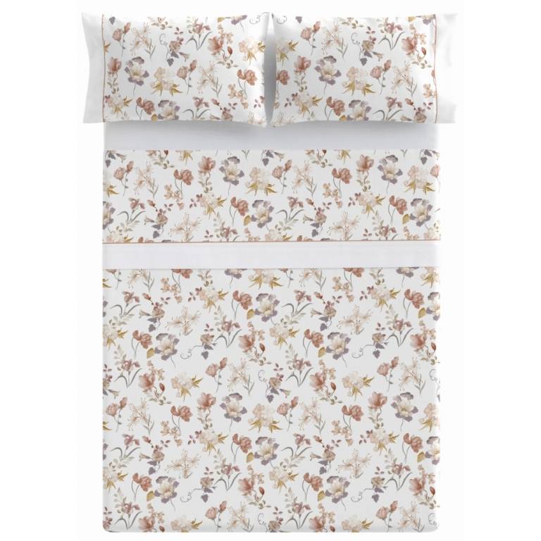 JUEGO SÁBANAS FLORES 3 PIEZAS (beige, Cama 135:210x270)