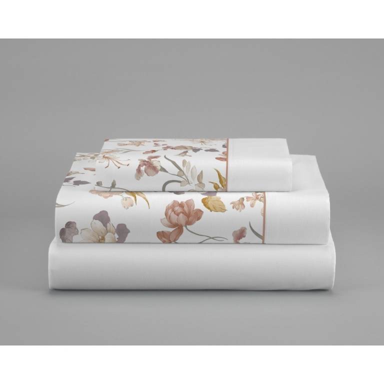 JUEGO SÁBANAS FLORES 3 PIEZAS (beige, Cama 135:210x270)