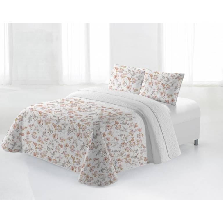 CONJUNTO COLCHA BOUTI ESTAMPADO DE FLORES Y FUNDAS DE COJÍN (beige, Cama 135:235x270)