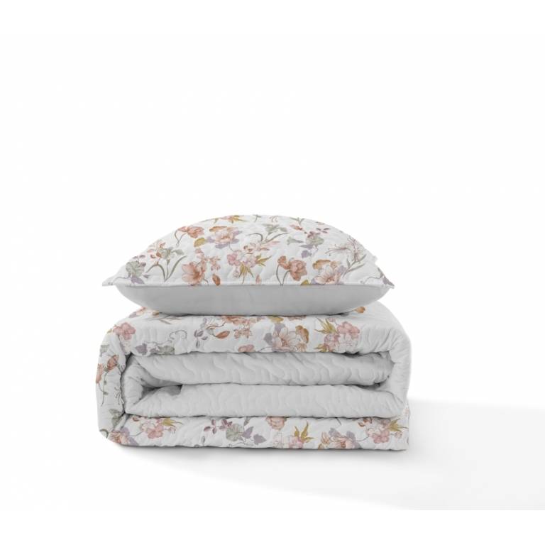 CONJUNTO COLCHA BOUTI ESTAMPADO DE FLORES Y FUNDAS DE COJÍN (beige, Cama 135:235x270)