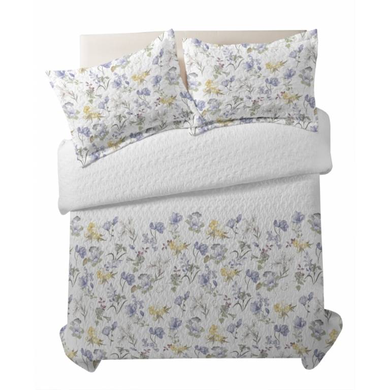 CONJUNTO COLCHA BOUTI ESTAMPADO DE FLORES Y FUNDAS DE COJÍN (amarillo, Cama 180:280x270)