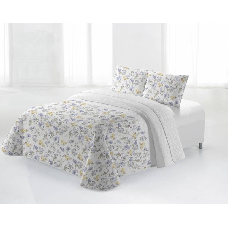CONJUNTO COLCHA BOUTI ESTAMPADO DE FLORES Y FUNDAS DE COJÍN (amarillo, Cama 180:280x270)