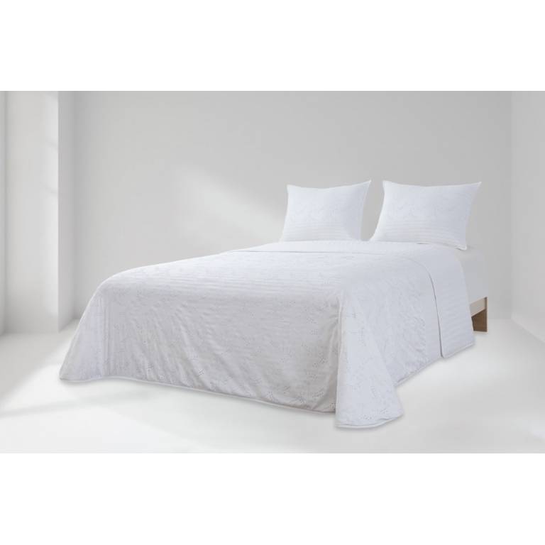 CONJUNTO COLCHA BORDADA TACTO SUAVE Y FUNDAS DE COJÍN (blanco, Cama 200:300x270)