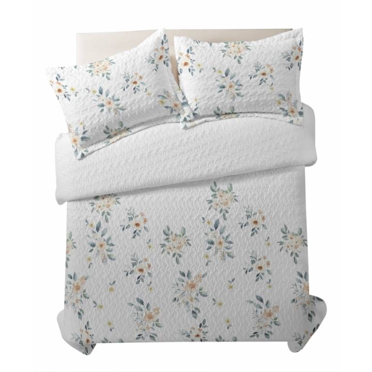 CONJUNTO COLCHA BOUTI ESTAMPADO DE FLORES Y FUNDAS DE COJÍN (amarillo, Cama 150:250x270)