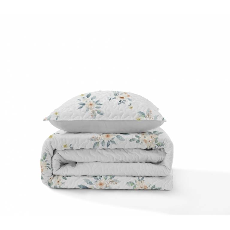 CONJUNTO COLCHA BOUTI ESTAMPADO DE FLORES Y FUNDAS DE COJÍN (amarillo, Cama 150:250x270)