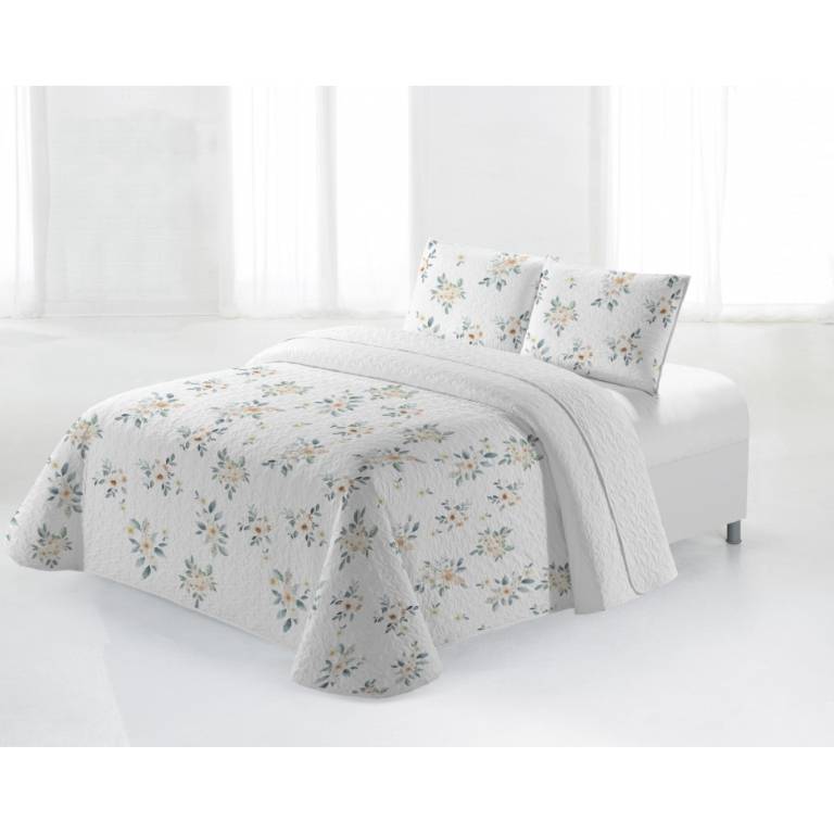 CONJUNTO COLCHA BOUTI ESTAMPADO DE FLORES Y FUNDAS DE COJÍN (amarillo, Cama 150:250x270)