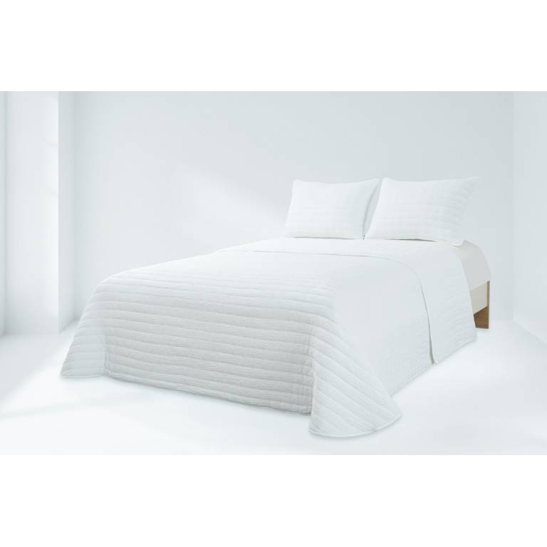 CONJUNTO COLCHA BORDADA TACTO SUAVE Y FUNDAS DE COJÍN (blanco, Cama 090:180x270)