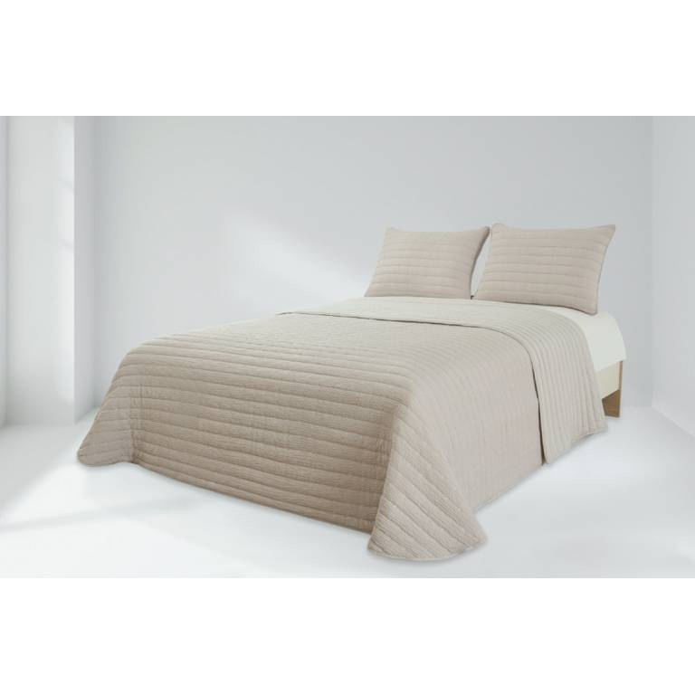 CONJUNTO COLCHA BORDADA TACTO SUAVE Y FUNDAS DE COJÍN (natural, Cama 090:180x270)