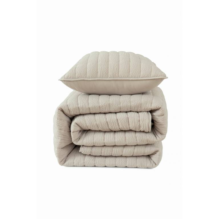 CONJUNTO COLCHA BORDADA TACTO SUAVE Y FUNDAS DE COJÍN (natural, Cama 090:180x270)