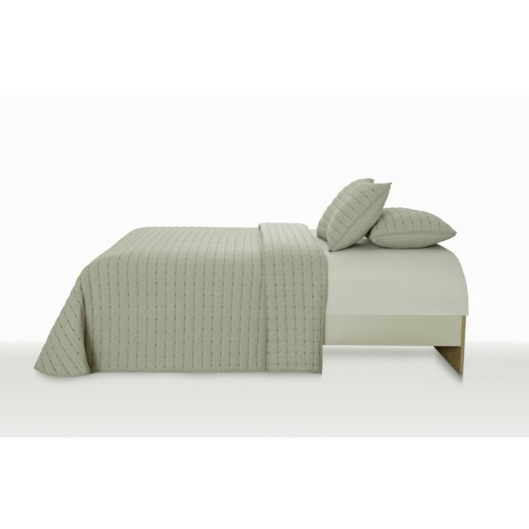 CONJUNTO COLCHA BORDADA TACTO SUAVE Y FUNDAS DE COJÍN (verde, Cama 105:200x270)