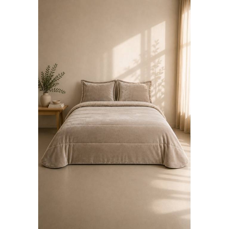 EDREDÓN JACQUARD CORALINA SHERPA CON FUNDAS DE COJÍN (beige, Cama 090:180x270)