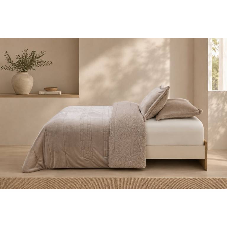 EDREDÓN JACQUARD CORALINA SHERPA CON FUNDAS DE COJÍN (beige, Cama 090:180x270)