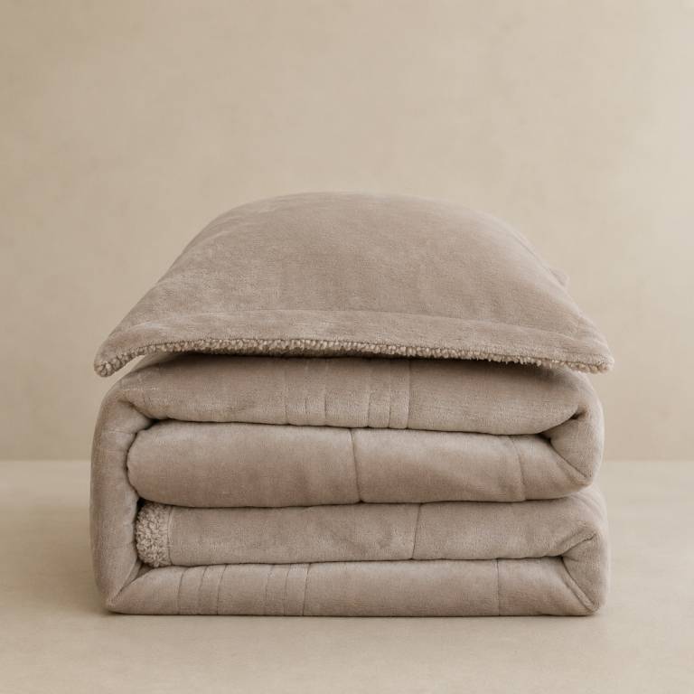 EDREDÓN JACQUARD CORALINA SHERPA CON FUNDAS DE COJÍN (beige, Cama 090:180x270)