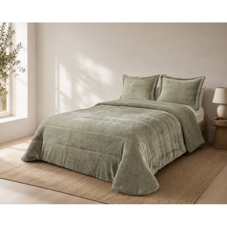 EDREDÓN JACQUARD CORALINA SHERPA CON FUNDAS DE COJÍN (verde, Cama 150:250x270)
