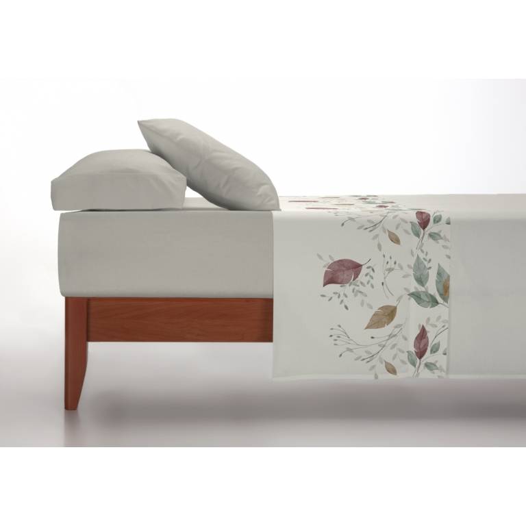 JUEGO SÁBANAS CORALINA ESTAMPADO HOJAS (granate, Cama 135:220x260)