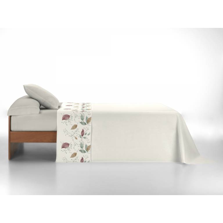 JUEGO SÁBANAS CORALINA ESTAMPADO HOJAS (granate, Cama 135:220x260)