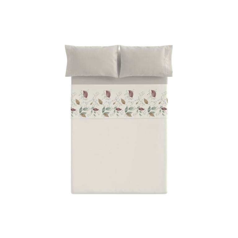 JUEGO SÁBANAS CORALINA ESTAMPADO HOJAS (granate, Cama 135:220x260)