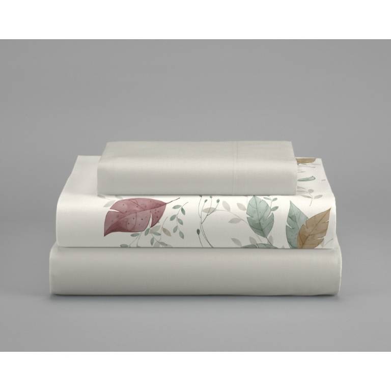 JUEGO SÁBANAS CORALINA ESTAMPADO HOJAS (granate, Cama 135:220x260)