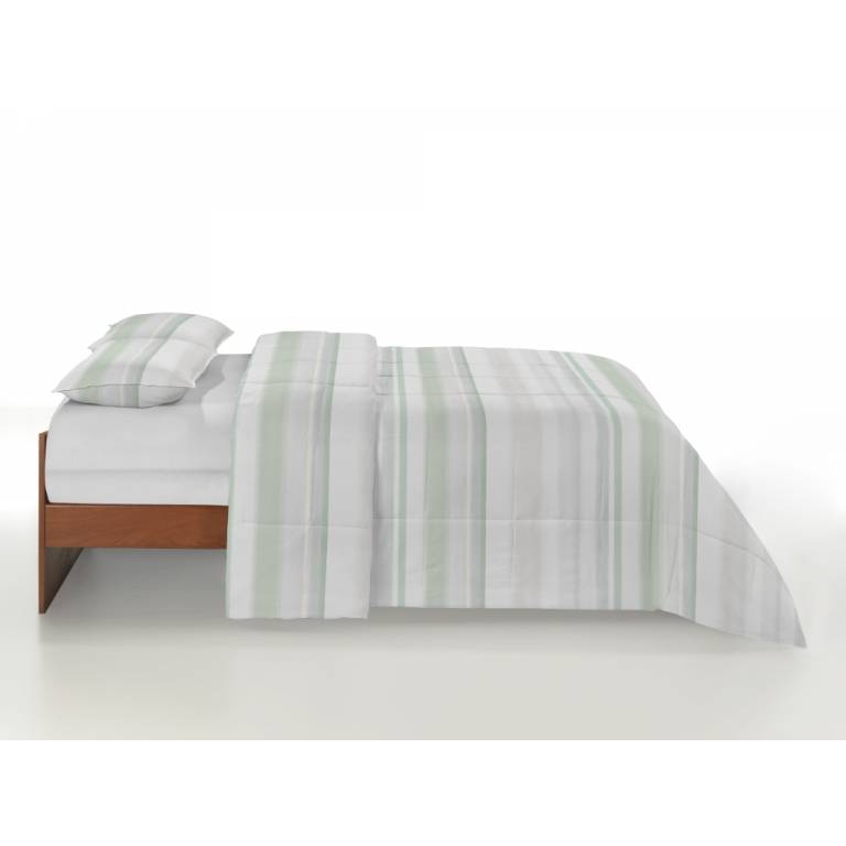 CONJUNTO EDREDON ESTAMPADO RAYAS verde