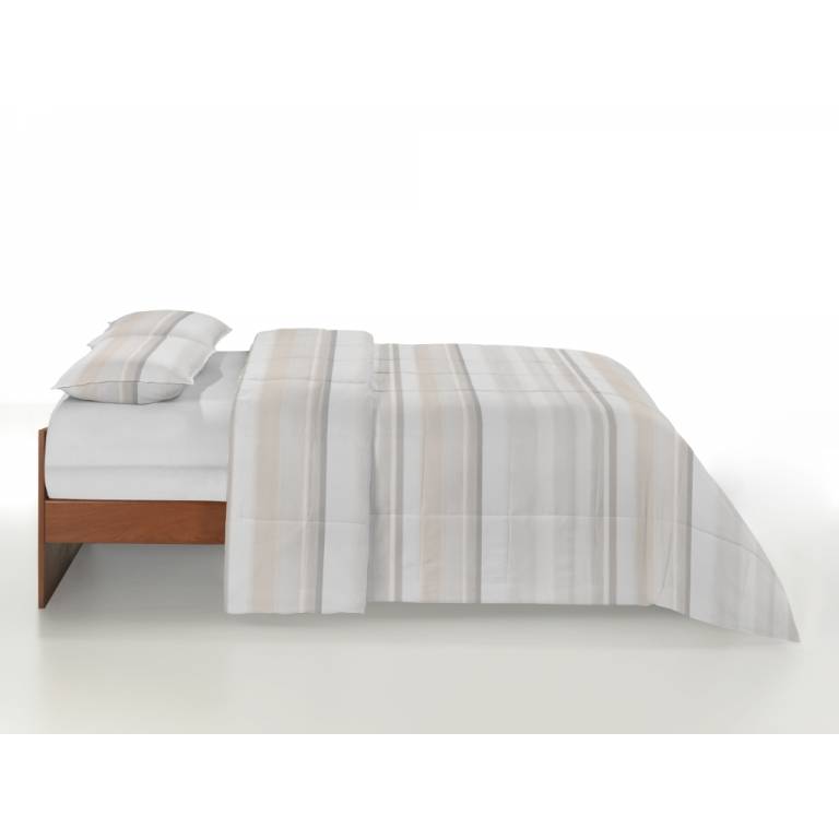 CONJUNTO EDREDON ESTAMPADO RAYAS (beige, Cama 105:200x270)