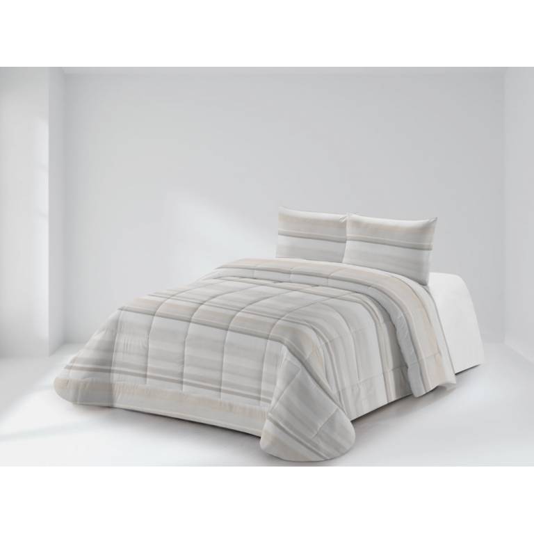 CONJUNTO EDREDON ESTAMPADO RAYAS (beige, Cama 105:200x270)
