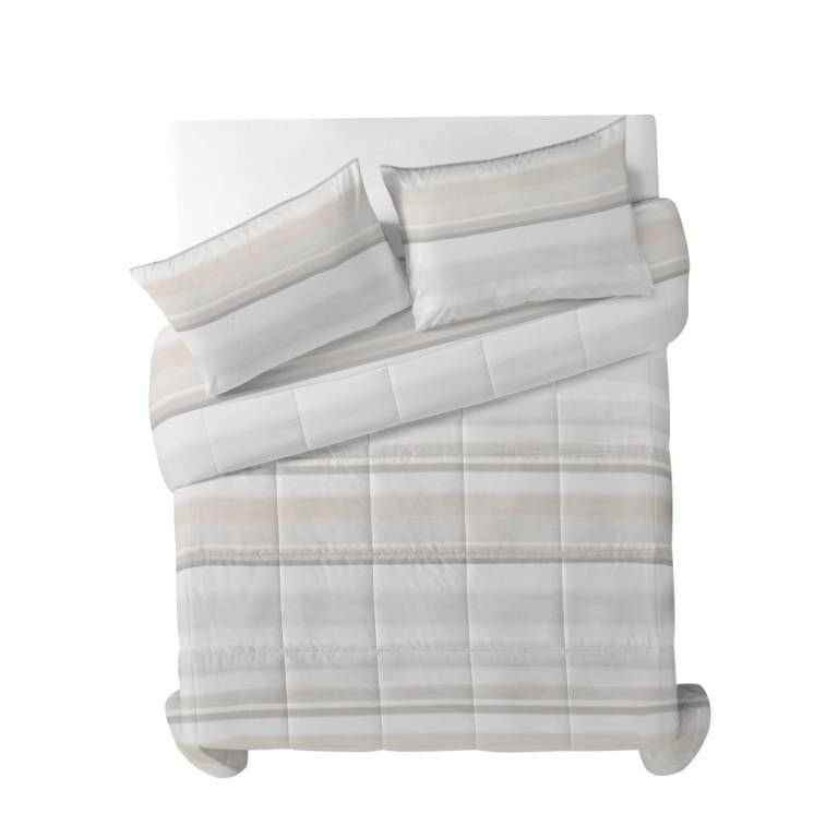 CONJUNTO EDREDON ESTAMPADO RAYAS (beige, Cama 105:200x270)