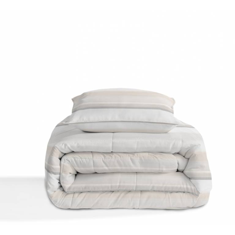CONJUNTO EDREDON ESTAMPADO RAYAS (beige, Cama 105:200x270)