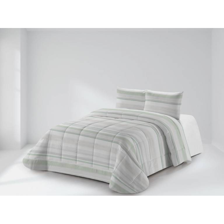 CONJUNTO EDREDON ESTAMPADO RAYAS (verde, Cama 090:180x270)
