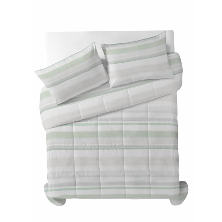 CONJUNTO EDREDON ESTAMPADO RAYAS (verde, Cama 090:180x270)