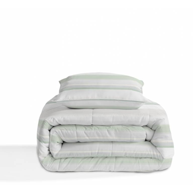 CONJUNTO EDREDON ESTAMPADO RAYAS (verde, Cama 090:180x270)