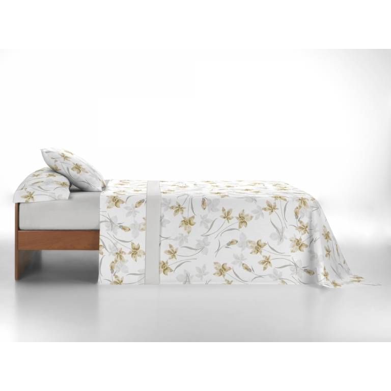 JUEGO SÁBANAS CORALINA ESTAMPADO HOJAS (oro, Cama 135:220x260)