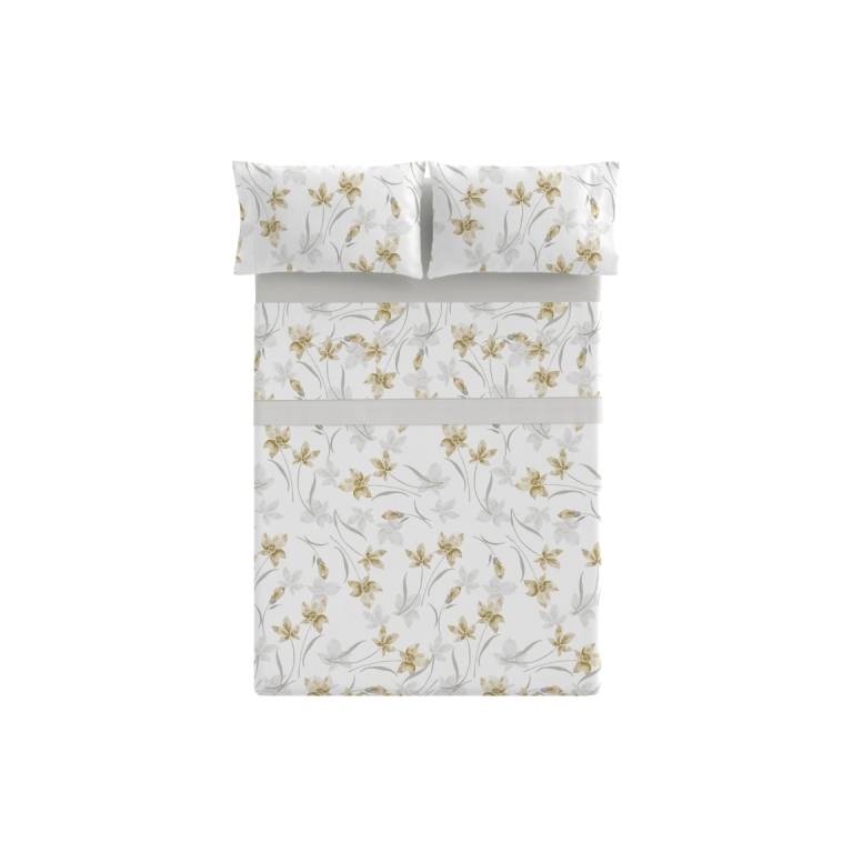 JUEGO SÁBANAS CORALINA ESTAMPADO HOJAS (oro, Cama 135:220x260)