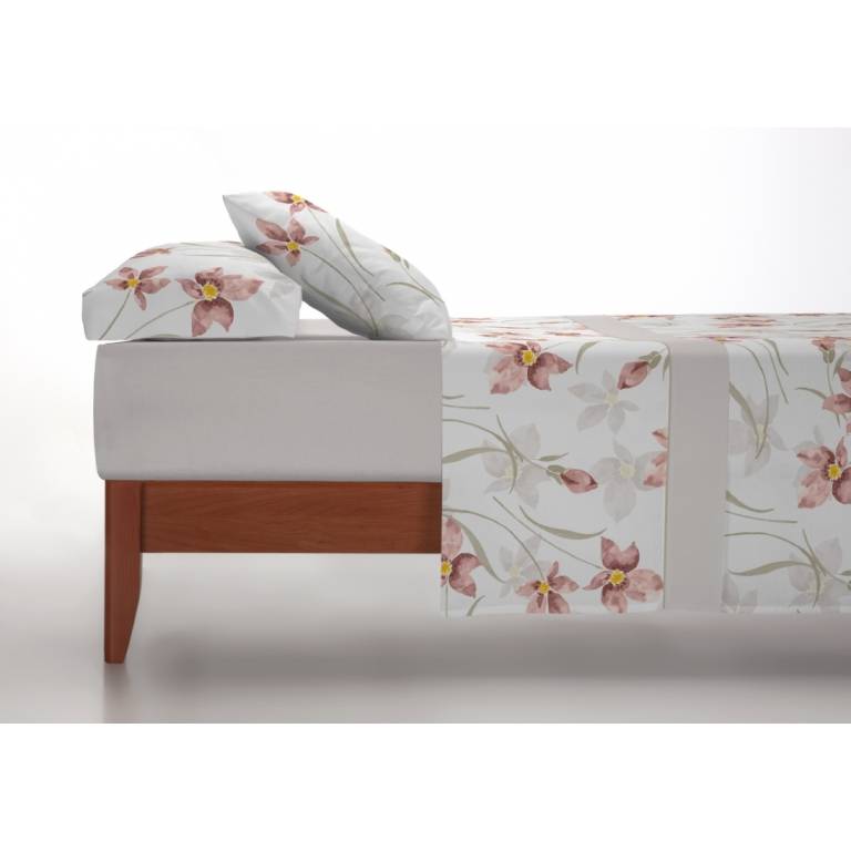 JUEGO SÁBANAS CORALINA ESTAMPADO HOJAS (granate, Cama 135:220x260)