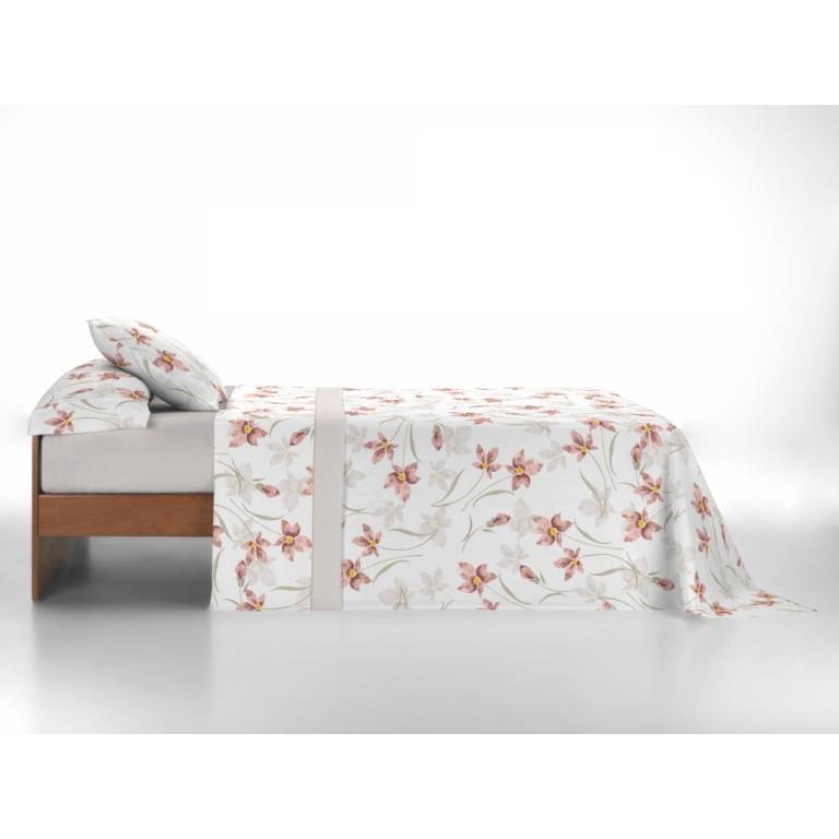 JUEGO SÁBANAS CORALINA ESTAMPADO HOJAS (granate, Cama 135:220x260)