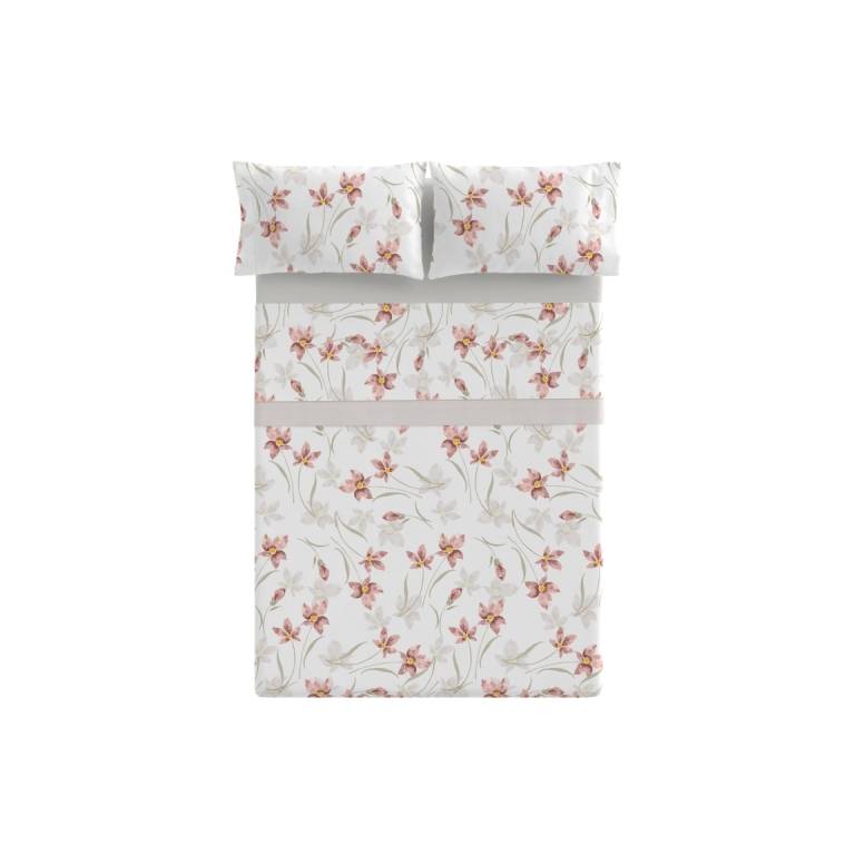 JUEGO SÁBANAS CORALINA ESTAMPADO HOJAS (granate, Cama 135:220x260)