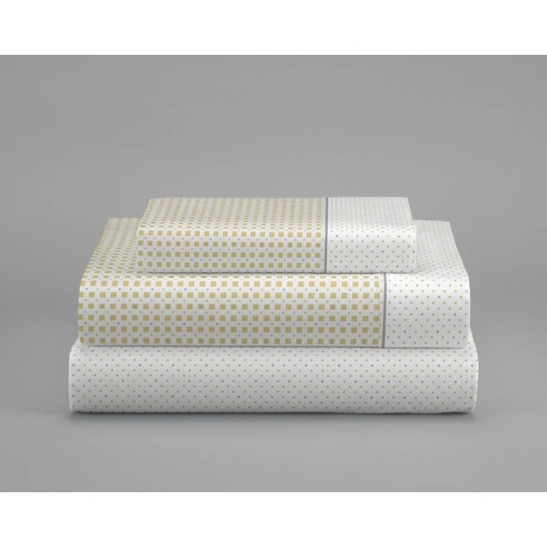 JUEGO SÁBANAS CUADRITOS 3 PIEZAS (amarillo, Cama 105:180x270)
