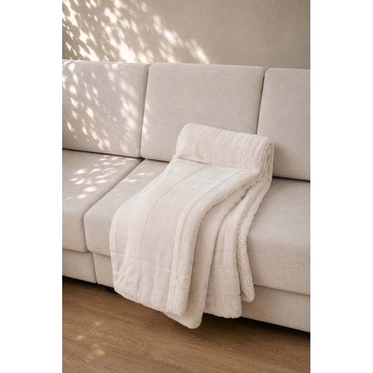 MANTA DE SOFÁ EXTRA SUAVE CON BORREGUILLO (natural, 140x200)