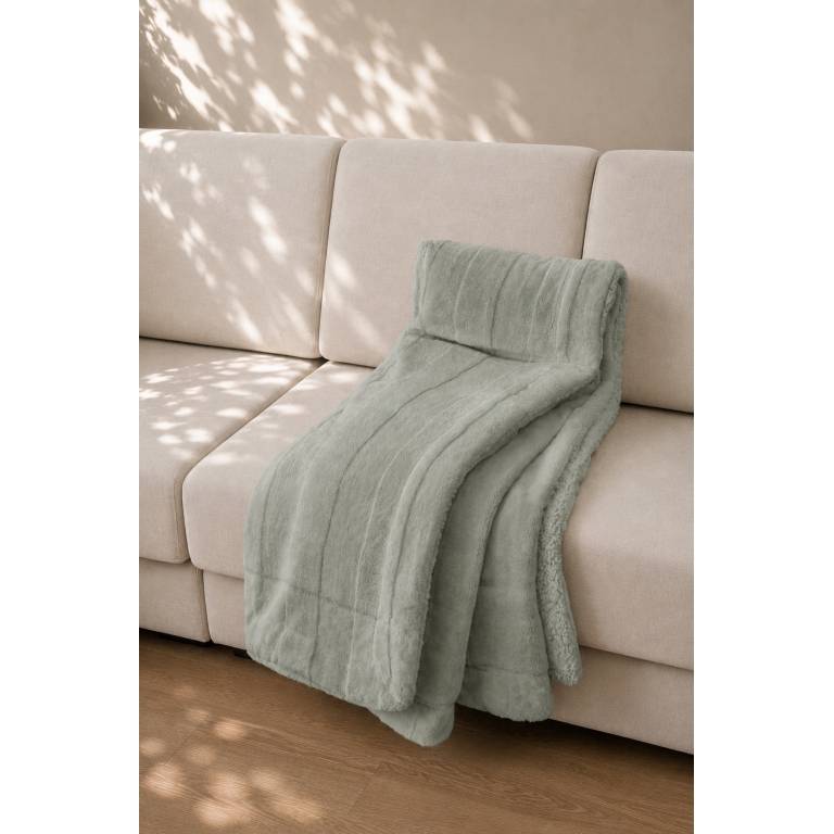 MANTA DE SOFÁ EXTRA SUAVE CON BORREGUILLO (verde, 140x200)