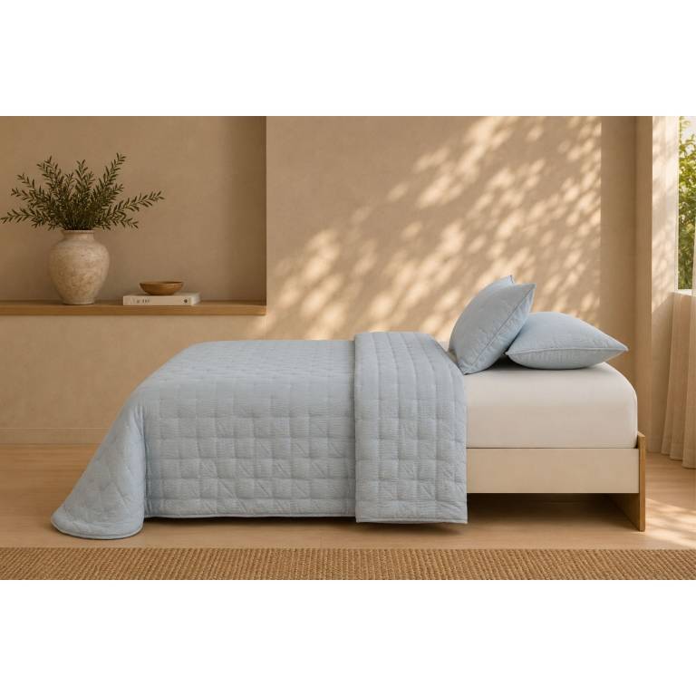 EDREDÓN BORDADO TOPITOS HILO TINTADO TACTO SUAVE (azul, Cama 105:200x270)