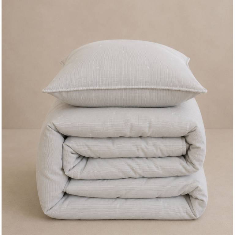 EDREDÓN BORDADO TOPITOS HILO TINTADO TACTO SUAVE (beige, Cama 105:200x270)