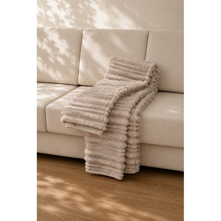 MANTA DE SOFÁ RAYAS EXTRA SUAVE (beige, 140x200)