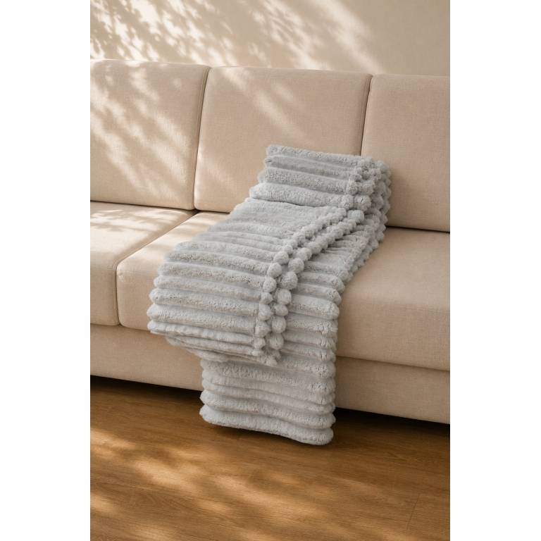 MANTA DE SOFÁ RAYAS EXTRA SUAVE gris