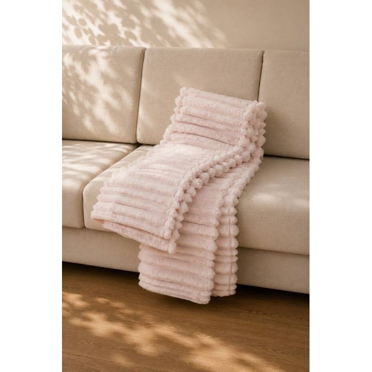 MANTA DE SOFÁ RAYAS EXTRA SUAVE rosa