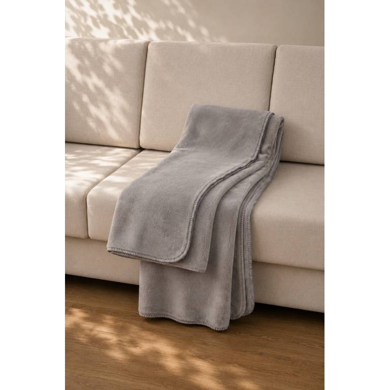 MANTA DE SOFÁ LISA PREMIUM EXTRA SUAVE (ceniza, 140x200)