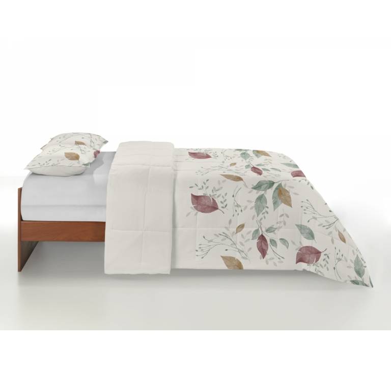 CONJUNTO EDREDON ESTAMPADO HOJAS